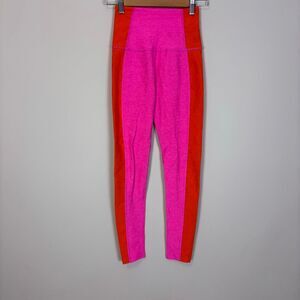 Beyond Yoga Heathered Neon Pink and Orange Striped Side Leggings XS